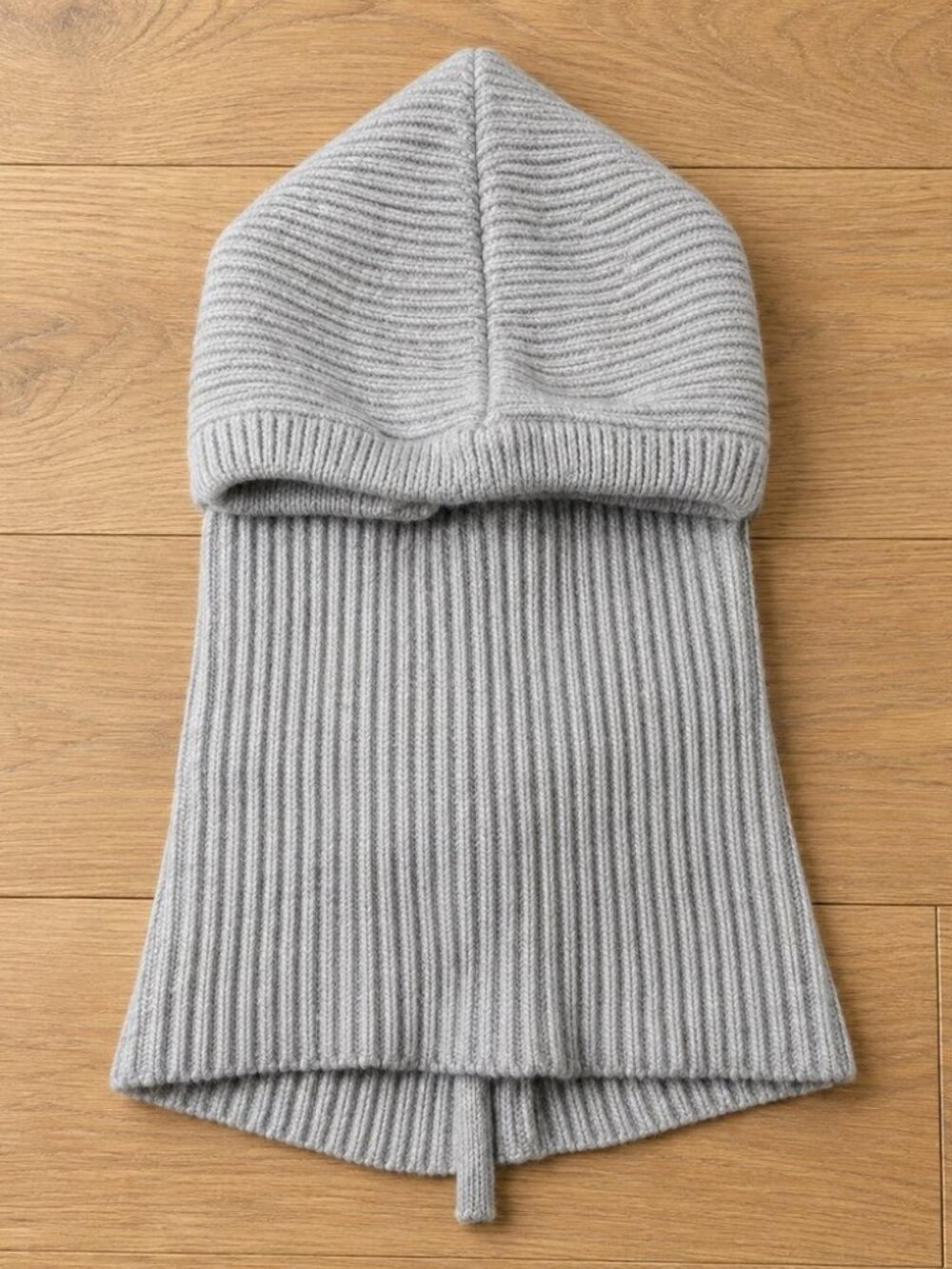 Grey knit balaclava hood - ribbed hooded neck warmer y2k streetwear